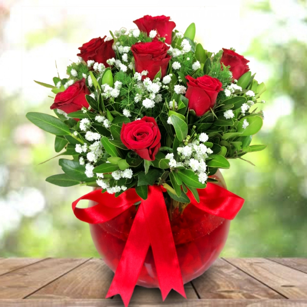  Muratpaşa Çiçek Siparişi  Akvaryum Vazo 7 Kırmızı Gül Aranjmanı