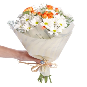  Manavgat Çiçek Siparişi Beyaz Papatya Turuncu Çardak Güller Çiçek Buketi - HADRİAN
