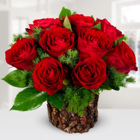  Muratpaşa Çiçek Siparişi  Doğal Ahşap Kütük 9 Kırmızı Gül - KEPEZ