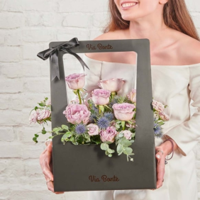  Antalya Çiçekçi  Lila Güller Kutu Çiçek Aranjmanı - BUCAK