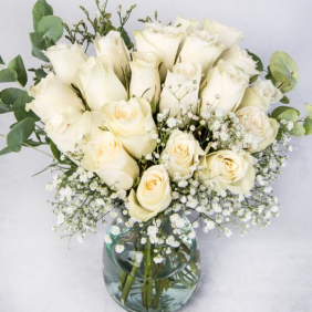  Antalya Çiçekçi  Paşabahçe Vazo 20 Adet Beyaz Güller Çiçek Aranjmanı - KAŞ