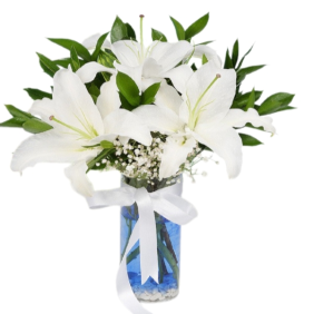  Antalya Çiçekçi  Paşabahçe Vazo Beyaz Lilyum Çiçek Aranjmanı - HADRİAN