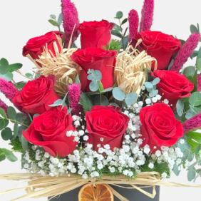  Antalya Çiçekçi  Siyah Silindir Kutu Kırmızı Güller Aranjmanı - ADRASAN