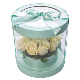  Antalya Çiçekçi  Yeşil Silindir Kutu Beyaz Güller - ANTALYA