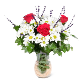  Manavgat Çiçek Siparişi Paşabahçe Vazo 3 Adet  Kırmızı Güller ve Beyaz Papatyalar
