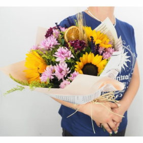  Manavgat Çiçek Siparişi Ay Çiçeği ve Pembe Papatyalar Çiçek Buketi - ARAPSUYU