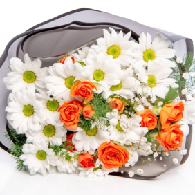  Muratpaşa Çiçek Siparişi  Beyaz Papatya Turuncu Çardak Güller Çiçek Buketi - ADONİS