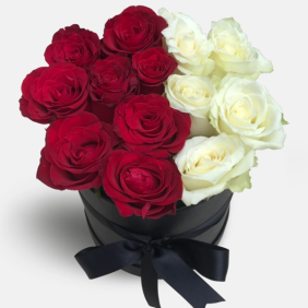  Konyaaltı Çiçek Siparişi Silindir Kutu Kırmızı ve Beyaz Güller - ADRASAN