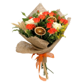  Manavgat Çiçek Siparişi Turuncu Çardak Güller ve Beyaz  Gül Çiçek Buketi - ADONİS