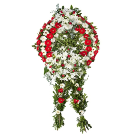  Manavgat Çiçek Siparişi Beyaz Lilyum Kırmızı Gerbera ve Beyaz Gerbera Cenaze Çelenk - ANTALYA