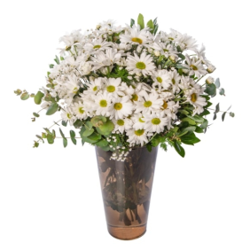  Konyaaltı Çiçek Siparişi Füme Renk Cam Vazo Beyaz Papatyalar Çiçek Aranjmanı - ARAPSUYU
