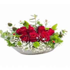  Konyaaltı Çiçek Siparişi Kayık Saksı 7 Adet Kırmızı Güller - BAHÇELİEVLER