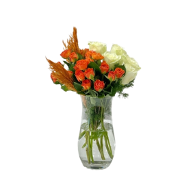  Konyaaltı Çiçek Siparişi Paşabahçe Vazo 5 Beyaz 11 Turuncu Çardak Güller Çiçek Aranjmanı - FETHİYE
