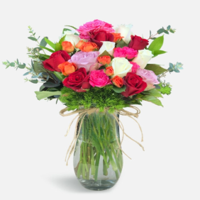  Muratpaşa Çiçek Siparişi  Paşabahçe Vazo Renkli Güller Çiçek Aranjmanı - KONYAALTI