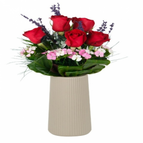 Antalya Çiçek Siparişi  Gri Vazo Kırmızı Güller ve Hüsnü Yusuf Çiçekleri - KIZILTOPRAK