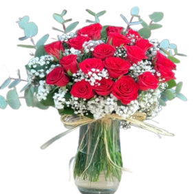  Manavgat Çiçek Siparişi Paşabahce Vazo 19 Adet Kırmızı Güller Çiçek Aranjmanı -KIRCAMİİ