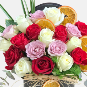 Antalya Çiçek Siparişi  Siyah Silindir Kutu Renkli Güller Aranjmanı - ADRASAN