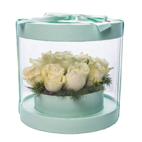  Antalya Çiçekçi  Yeşil Silindir Kutu Beyaz Güller - ANTALYA