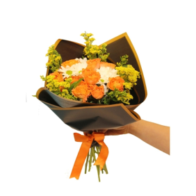 Antalya Çiçek Siparişi  Beyaz Papatya ve Turuncu Çardak Güller Çiçek Buketi - DÖŞEMEALTI