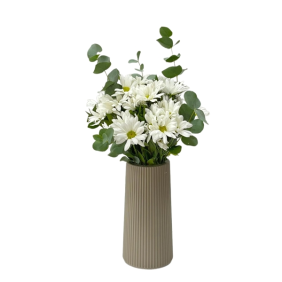  Manavgat Çiçek Siparişi Gri Vazo Beyaz Papatyalar Çiçek Aranjmanı - SERİK