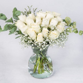  Antalya Çiçekçi  Paşabahçe Vazo 20 Adet Beyaz Güller Çiçek Aranjmanı - KAŞ