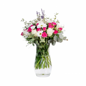  Muratpaşa Çiçek Siparişi  Paşabahçe Vazo Beyaz Papatya Beyaz Gül ve Pembe Çardak Güller - GÖYNÜK