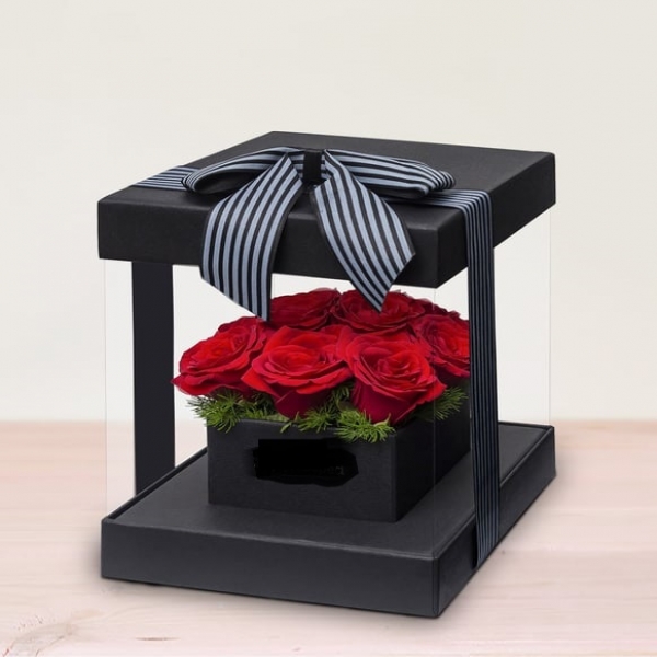  Muratpaşa Çiçek Siparişi  PVC siyah Kare Kutu 9 Adet Kırmızı Güller - AYANOĞLU