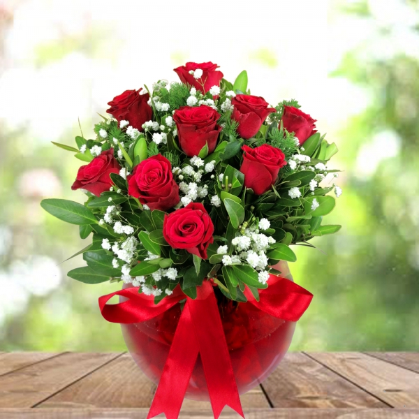  Muratpaşa Çiçek Siparişi  Akvaryum Vazo 9 Kırmızı Gül Aranjmanı