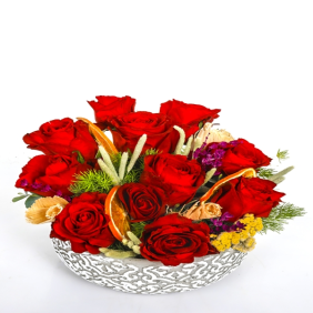  Muratpaşa Çiçek Siparişi  Beton Eskitme Saksı 11 Adet Kırmızı Güller