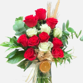  Antalya Çiçekçi  Paşabahçe Vazo Kırmızı ve Beyaz Güller Aranjmanı - SERİK