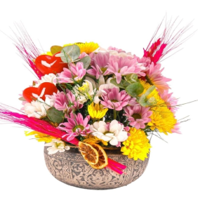  Manavgat Çiçek Siparişi Beton Eskitme Saksı Renkli Papatyalar