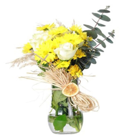  Muratpaşa Çiçek Siparişi  Paşabahçe Vazo Beyaz Güller ve Sarı Papatya