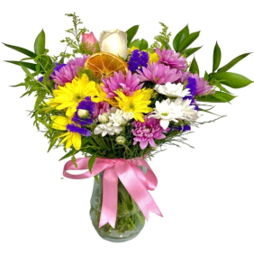  Konyaaltı Çiçek Siparişi Paşabahçe Vazo Renkli Papatyalar ve Beyaz Güller