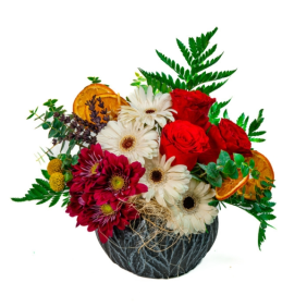 Antalya Çiçek Siparişi  Siyah Beton Eskitme Kırmızı Güller ve Beyaz Gerbera - GÜNDOĞMUŞ