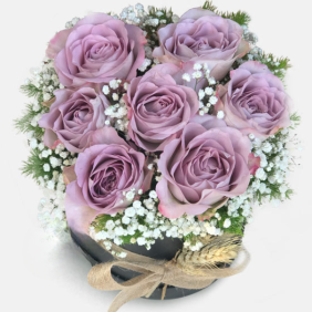  Manavgat Çiçek Siparişi Siyah Silindir Kutu Lila Güller Aranjmanı - ADRASAN