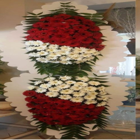  Konyaaltı Çiçek Siparişi My Antalya Double Çift Katlı Beyaz ve Kırmızı Gerbera Çelenk - ANTALYA