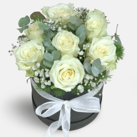  Manavgat Çiçek Siparişi Silindir Kutu 7  Adet Beyaz Güller - KALEKAPISI