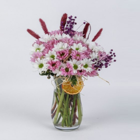  Konyaaltı Çiçek Siparişi Paşabahçe Vazo Pembe ve Beyaz Papatyalar - ALANYA