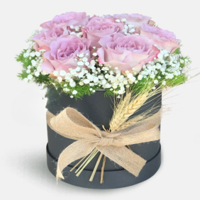  Manavgat Çiçek Siparişi Siyah Silindir Kutu Lila Güller Aranjmanı - ADRASAN