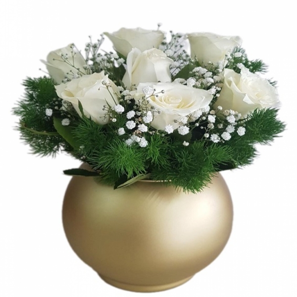  Muratpaşa Çiçek Siparişi  Gold Vazo 7 Beyaz Güller Çiçek Aranjmanı - TOROS